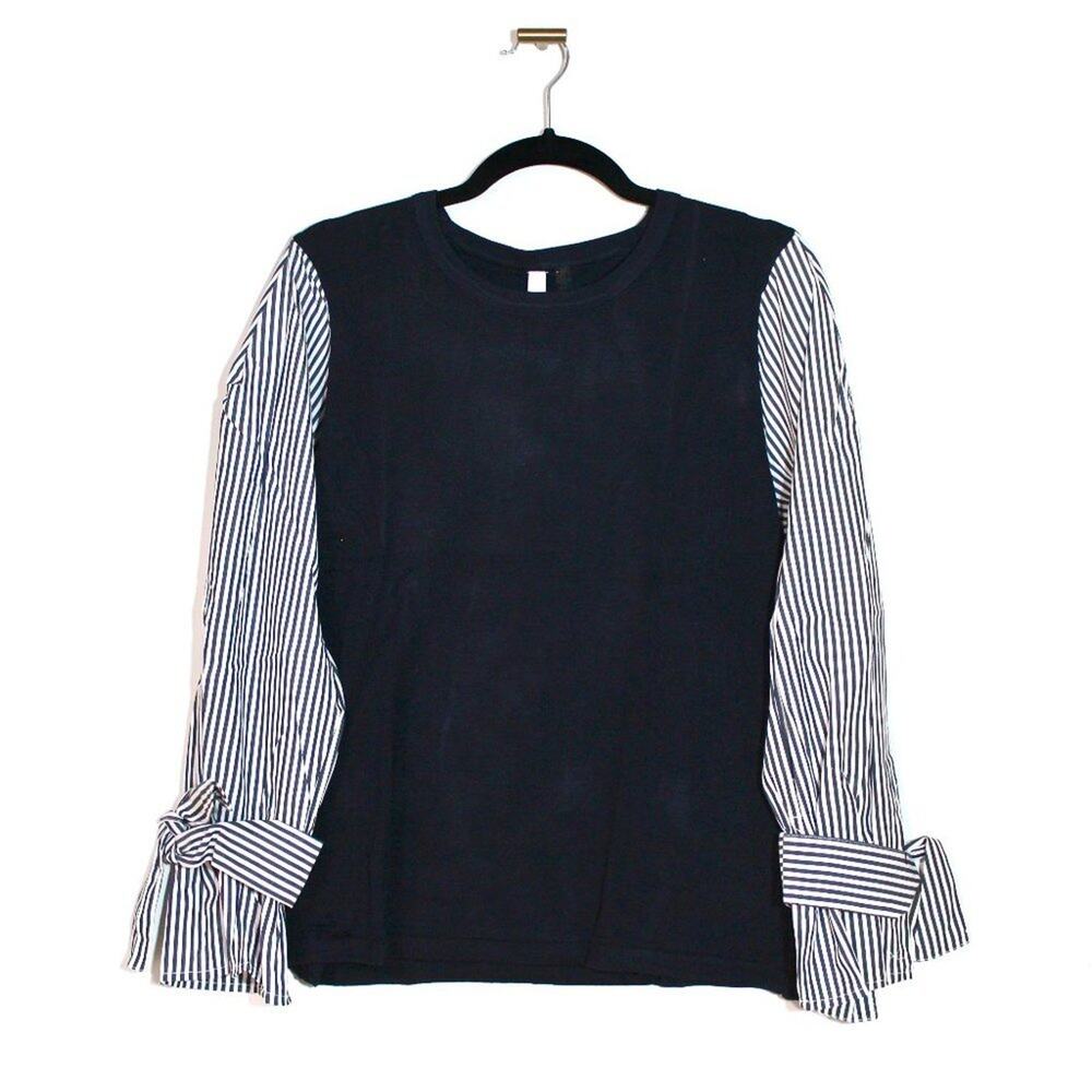 NY Collection Striped Sleeve Navy Sweater XLP NWT